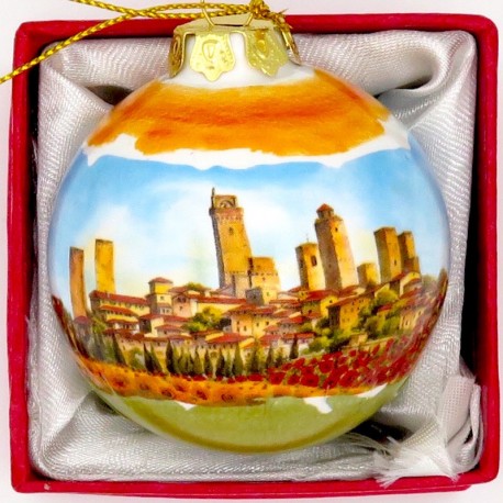 Pallina di natale con san gimignano con girasoli