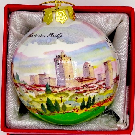 Pallina di natale con san gimignano al tramonto