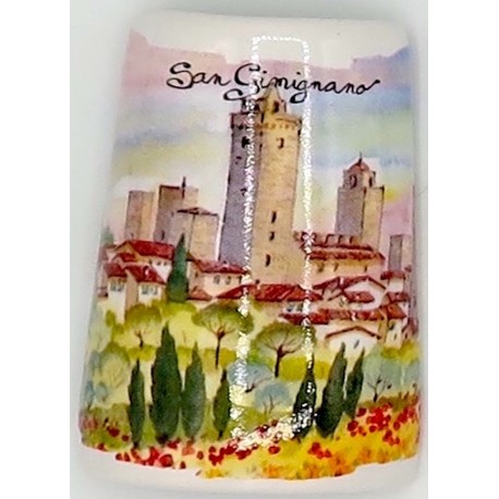 Souvenir magnetico tegolina con San gimignano al tramonto